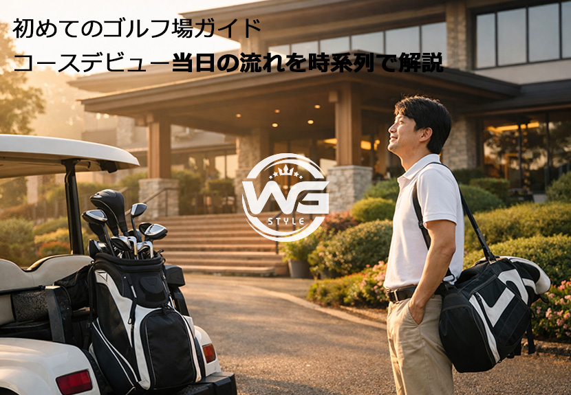 ゴルフ場のクラブハウス前に到着した初心者のイメージ