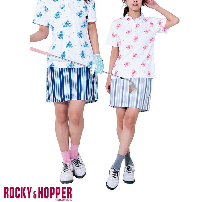 ロッキー&ホッパー レディース 半袖台襟シャツ ホワイト/ピンク Lサイズ RH-1727SL