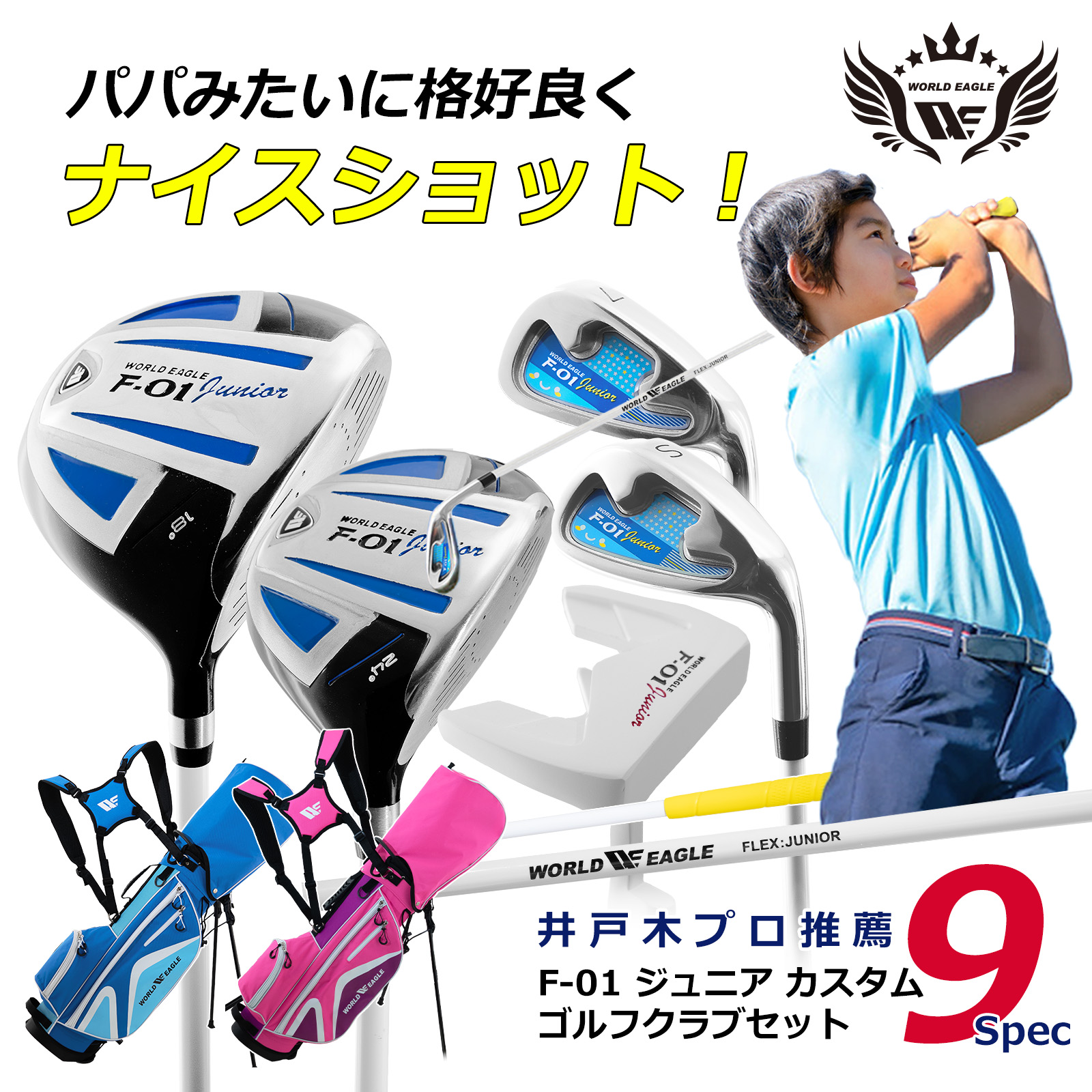 ワールドイーグル ジュニア カスタム ゴルフクラブ5本セット WE-JA5GS-W(右用)
